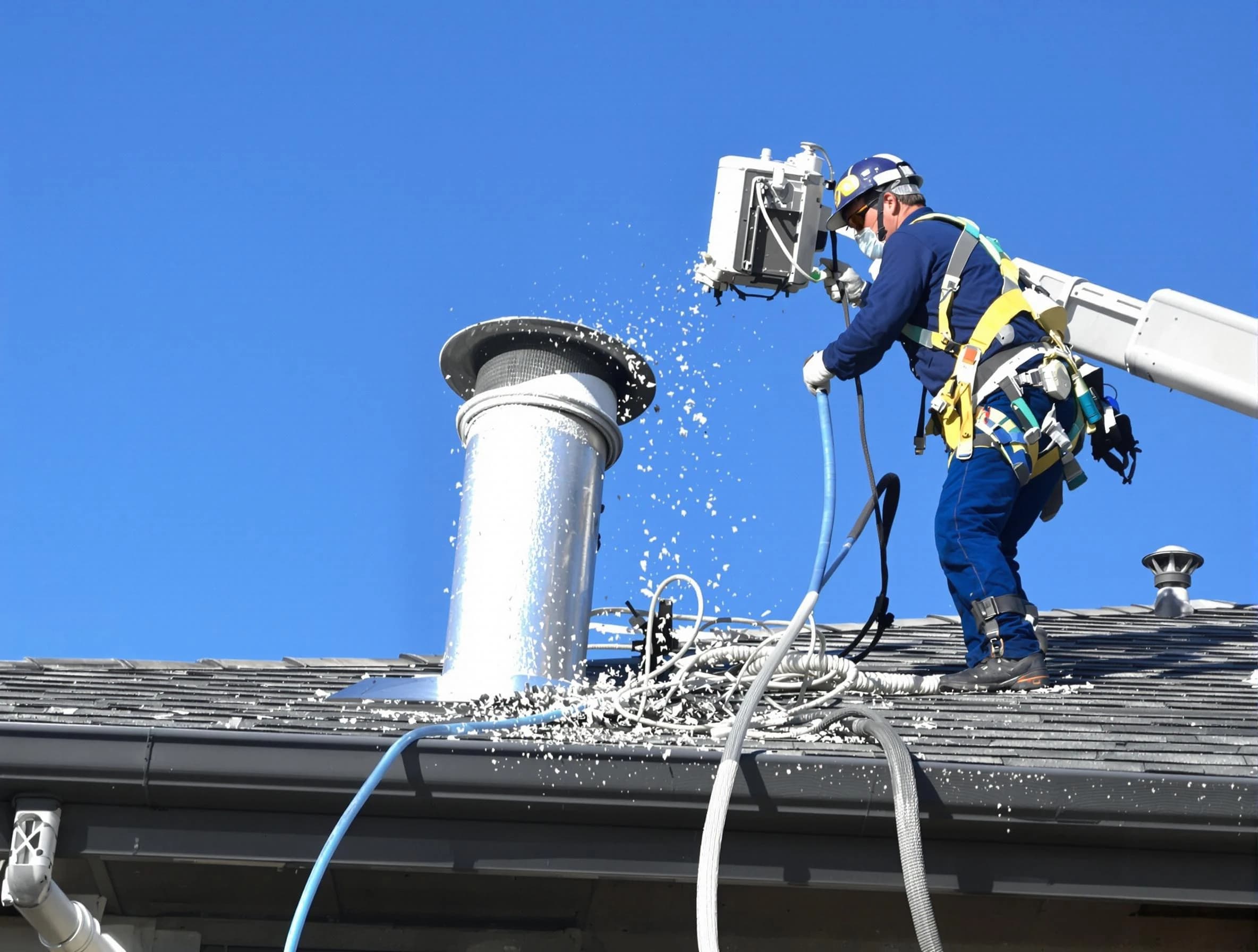 Redan Dryer Vent Cleaning certified technician safely cleaning a roof-mounted dryer vent in Redan