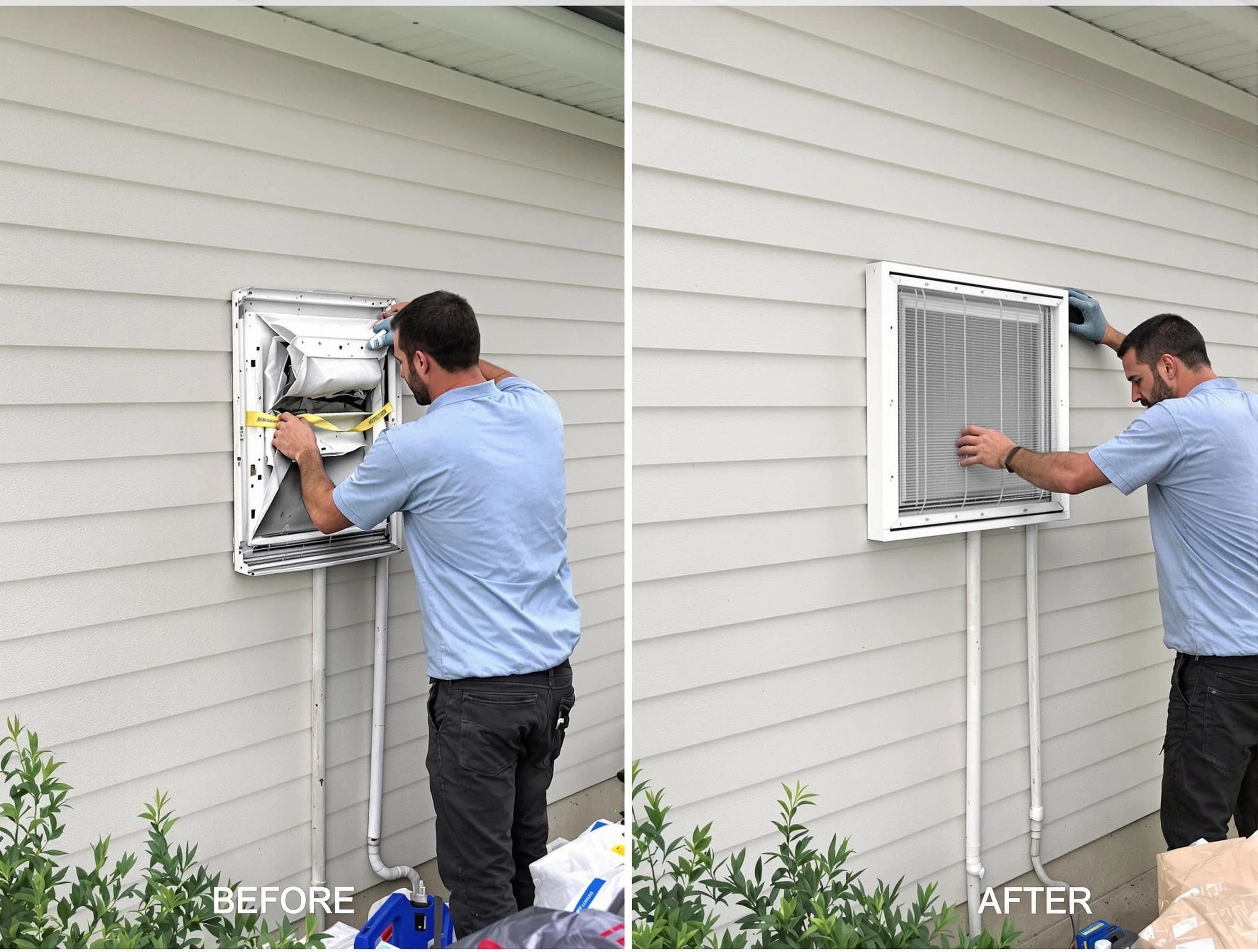 Redan Dryer Vent Cleaning technician installing high-quality dryer vent cover at a residential property in Redan